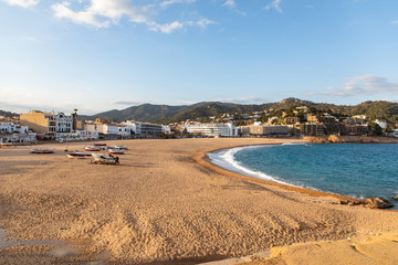 Sunset over mediterranean coast village