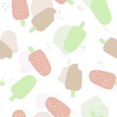 Ice cream on stick seamless pattern on white background. Ice cream background.