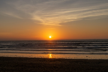 Sunset twilight over the Atlantic Ocean from Agadir Beach, Morocco