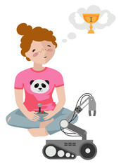 Girl creating smart robot. Isolated vector illustration. Early childhood development concept