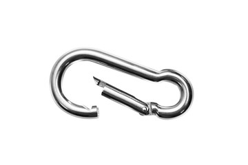 Metal carabiner isolated on white background