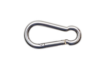 Metal carabiner isolated on white background