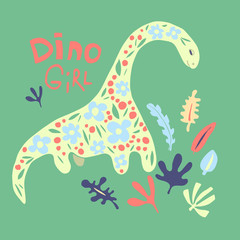 Cute dinosaur color vector character.
