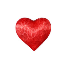 One red wooden carved heart isolated on white