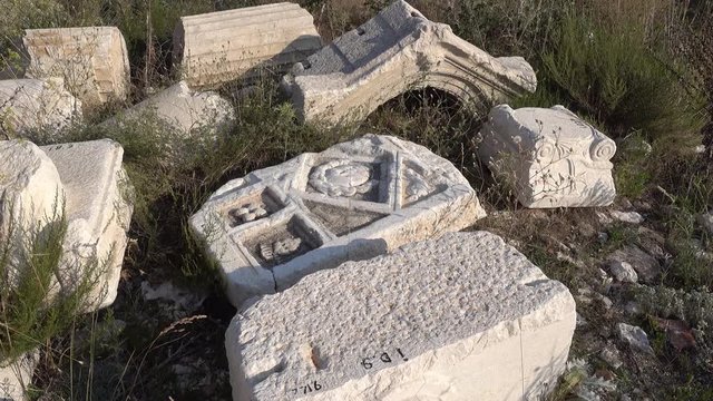 Antalya region, Turkey - 8th of July 2018: 4K Sagalassos ancient city tour - Unique collection of remains of ancient architecture with carvings