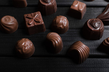 chocolate candies in the different forms and taste