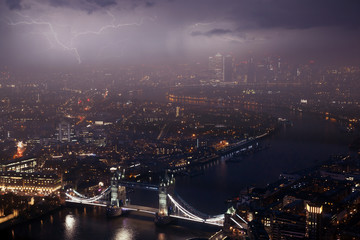 Tower bridge by night in bad weather