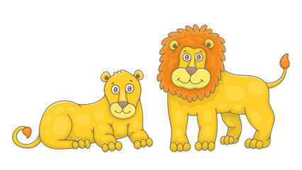 Set of Lion and Lioness. isolated on white background
