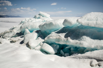 Icebergs on a frozen lake