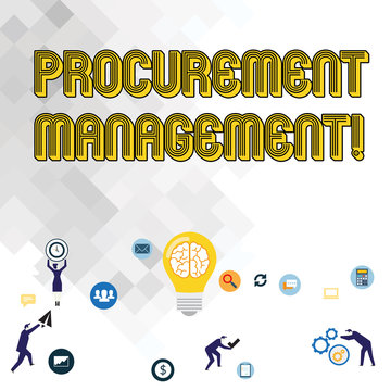 Text sign showing Procurement Management. Business photo showcasing obtaining products and services from external firm Business Digital Marketing Symbol, Element, Campaign and Concept Flat Icons