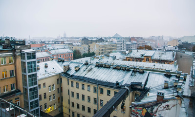 view to the roofs of Saint Petersburg from the high angle
