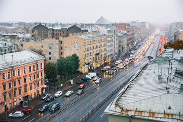 Fototapeta na wymiar View on the Ligovsky prospect in Saint Petersburg