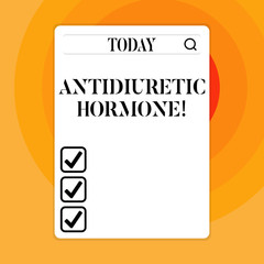Text sign showing Antidiuretic Hormone. Business photo showcasing peptide molecule that is release by the pituitary gland Search Bar with Magnifying Glass Icon photo on Blank Vertical White Screen