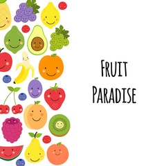 Cute Fruit Paradise background with various fruit characters