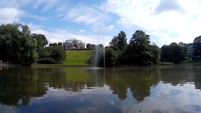 DRESDEN GERMANY Zwinger park lake with fountain