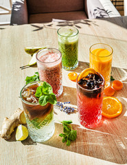 set of different kinds of smoothie