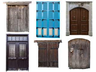 Collection of an old wooden doors from the village of Mediterranean region isolated on white