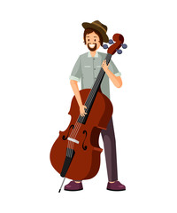 Male cello player flat vector illustration