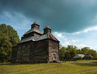 Fototapeta na wymiar Authentic ukrainian church with gloomy sky