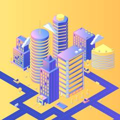 Futuristic city isometric vector illustration