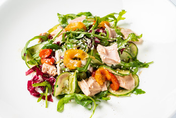 salad with tuna on the white plate
