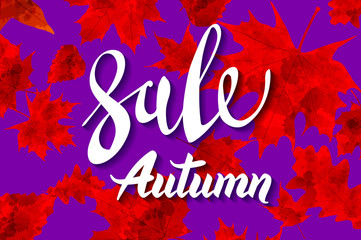 Banner for autumn sale in frame from leaves. poster with lettering and background yellow autumn maple leaves. Vector illustration eps 10