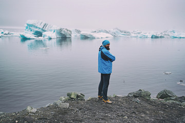 Fototapeta na wymiar Man near glacier
