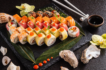 sushi on the black background