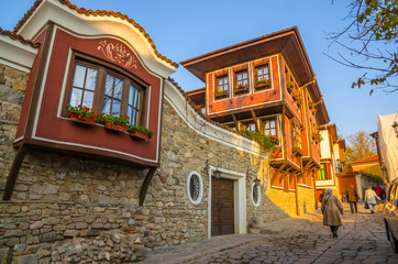 Beautiful street in medieval part of the city Plovdiv, Bulgaria