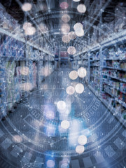 containers at the huge shelfs in a warehouse, transporting, export, logistics concept