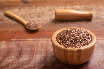 Linseed in a wooden bowl