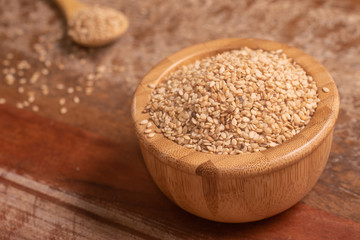 White Sesame in a wooden bowl