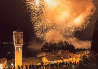 Firewroks over the Comacina Island on Lake Como during the San Giovanni Festival in Ossuccio