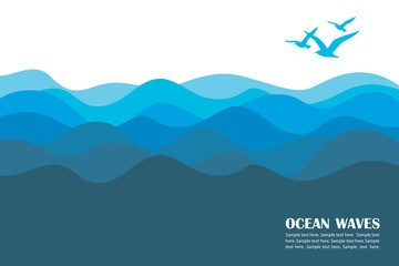 abstract background of blue ocean waves and seagulls