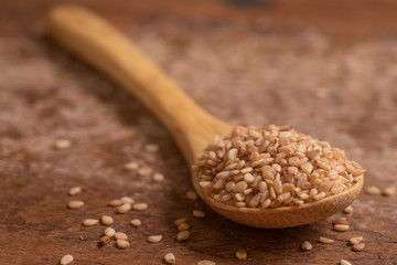 White Sesame in a wooden bowl