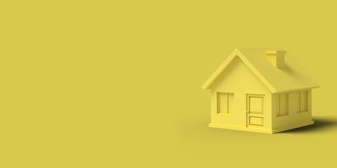 Yellow empty house on a yellow background abstract image. Minimal concept building business. 3D render.