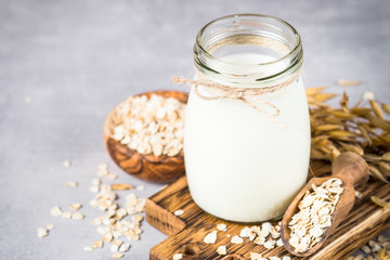 Vegan oat milk, non dairy alternative milk.