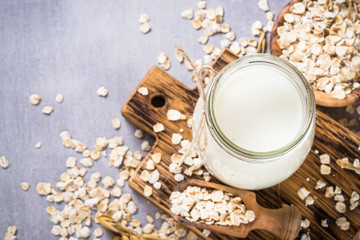 Vegan oat milk, non dairy alternative milk.