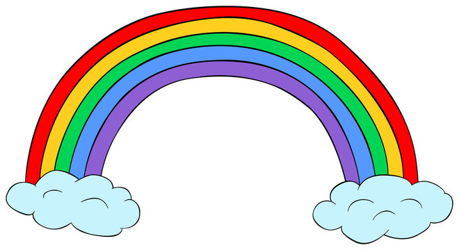 Rainbow with clouds clipart. Vector illustration.