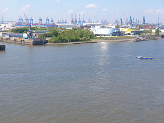 ship in harbor view from Elbphilharmonie