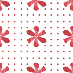 Hand drawing watercolor brush red flower seamless pattern