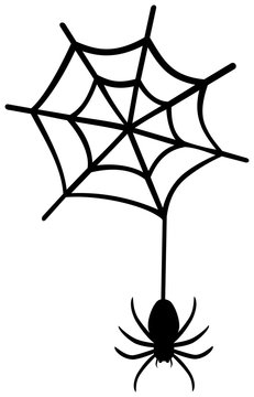 Spider hanging on spider web clipart. Vector illustration.