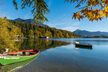 Boats at a bavarian mountain lake