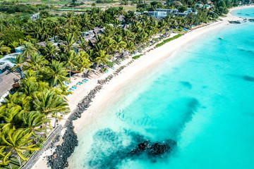 Aearial view of Belle Mare beaches, Mauritius.