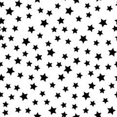 Star seamless pattern. White and black retro background. Chaotic elements. Abstract geometric shape texture. Effect of sky. Design template for wallpaper,wrapping, textile. Vector Illustration.