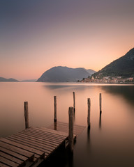 Looking at Monte Isola from the pier of Sulzano in long exposure after the sunset