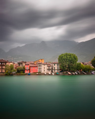 Pescarenico village on Adda river during a storm