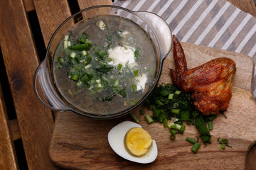soup, chicken wing and egg