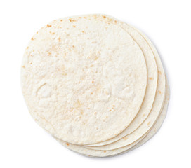 Corn tortillas on white background, top view. Unleavened bread