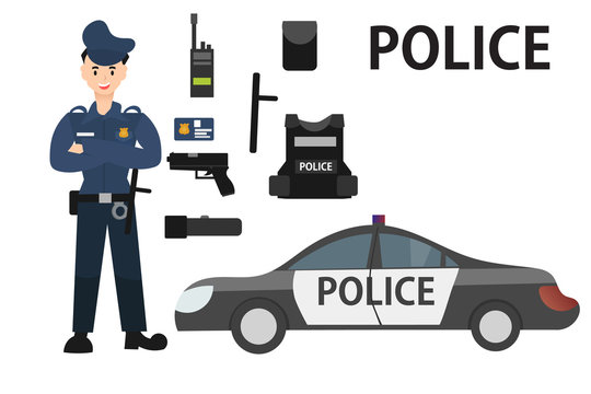 Police officer with police professional equipments. 